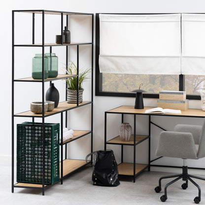 Seaford Bookcase with 5 Shelves in Black and Oak