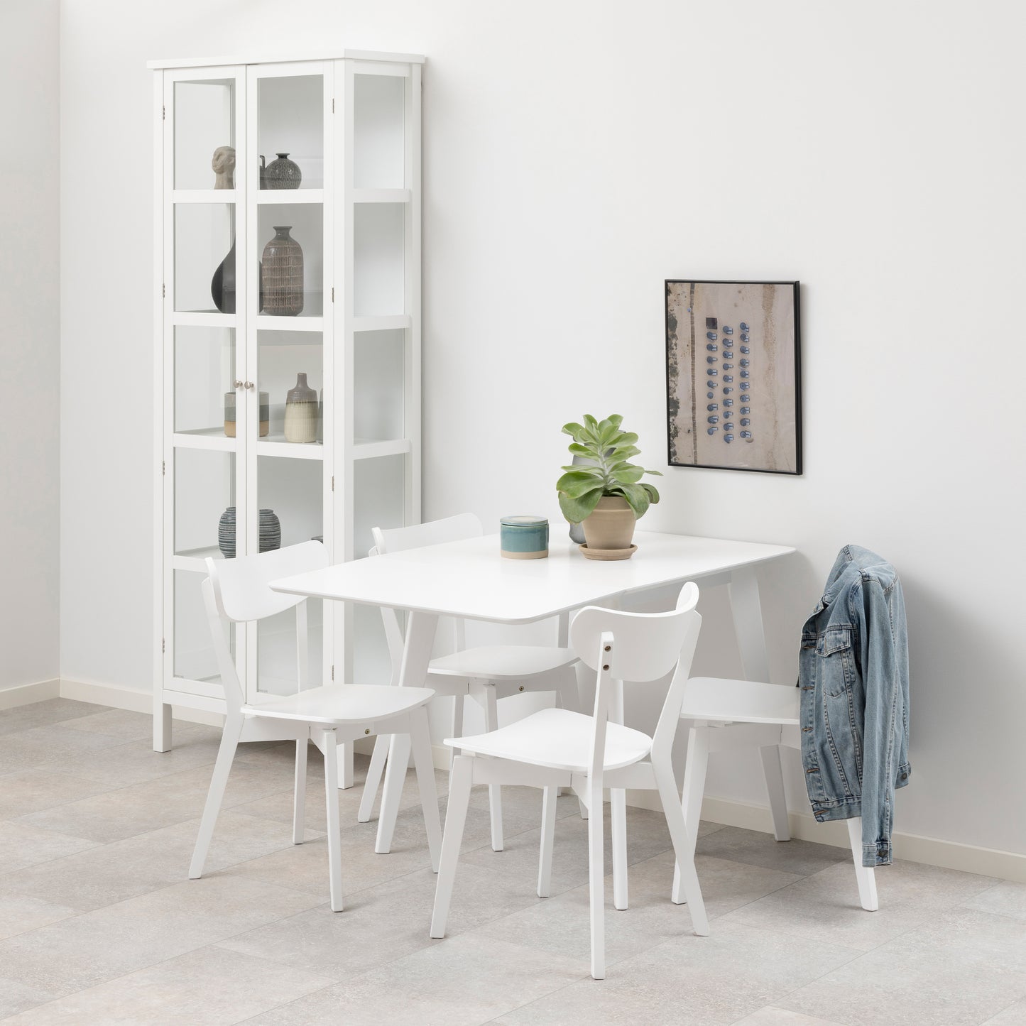 Roxby Square Dining Table in White Set 4 White Chairs