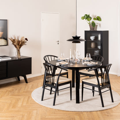 Montreux Round Extending Dining Table in Black Set 4 Black Chairs