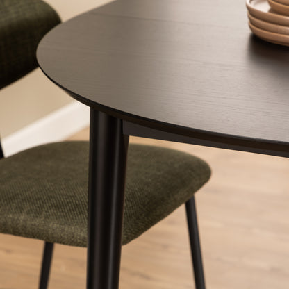 Montreux Round Extending Dining Table in Black Set 4 Black Chairs
