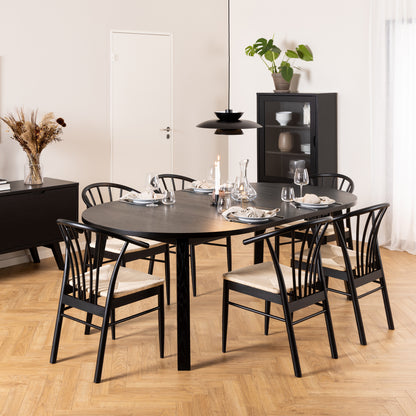 Montreux Round Extending Dining Table in Black Set 6 Black Chairs