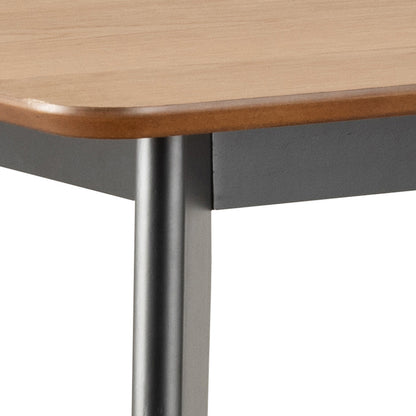 Roxby Bar Table in Black & Oak Set 4 Black Bar Stools