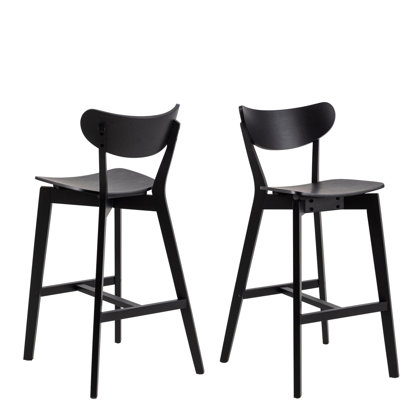 Roxby Bar Table in Black & Oak Set 4 Black Bar Stools