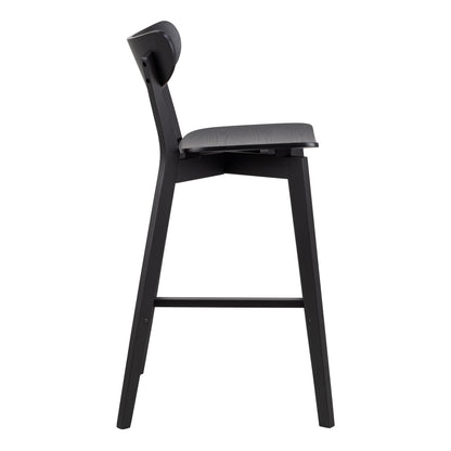 Roxby Bar Table in Black & Oak Set 4 Black Bar Stools