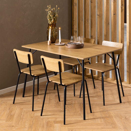 Peru Dining Table in Black and Oak Set 4 Steel and Oak Chairs