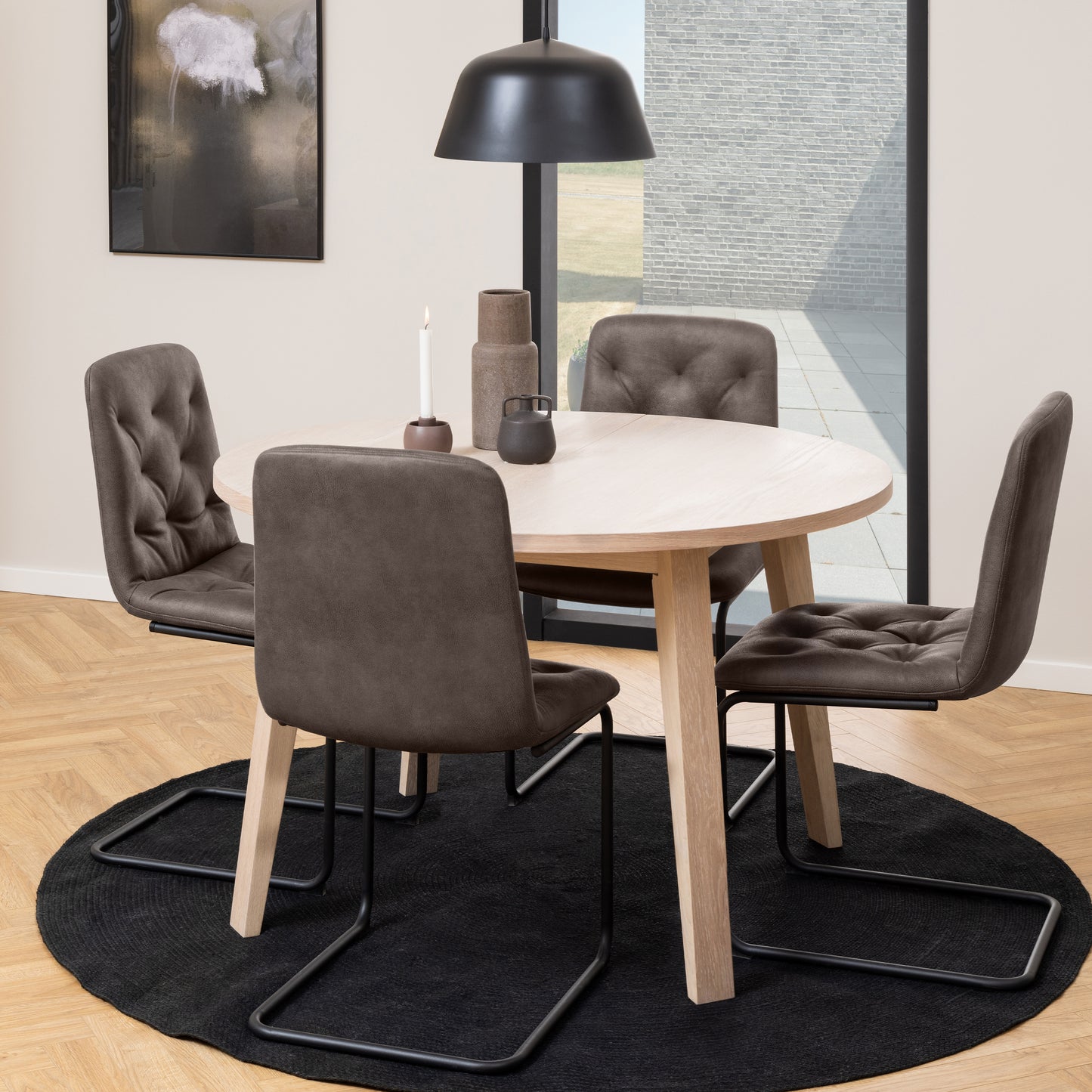 A-Line Round Extendable Dining Table in White Oak