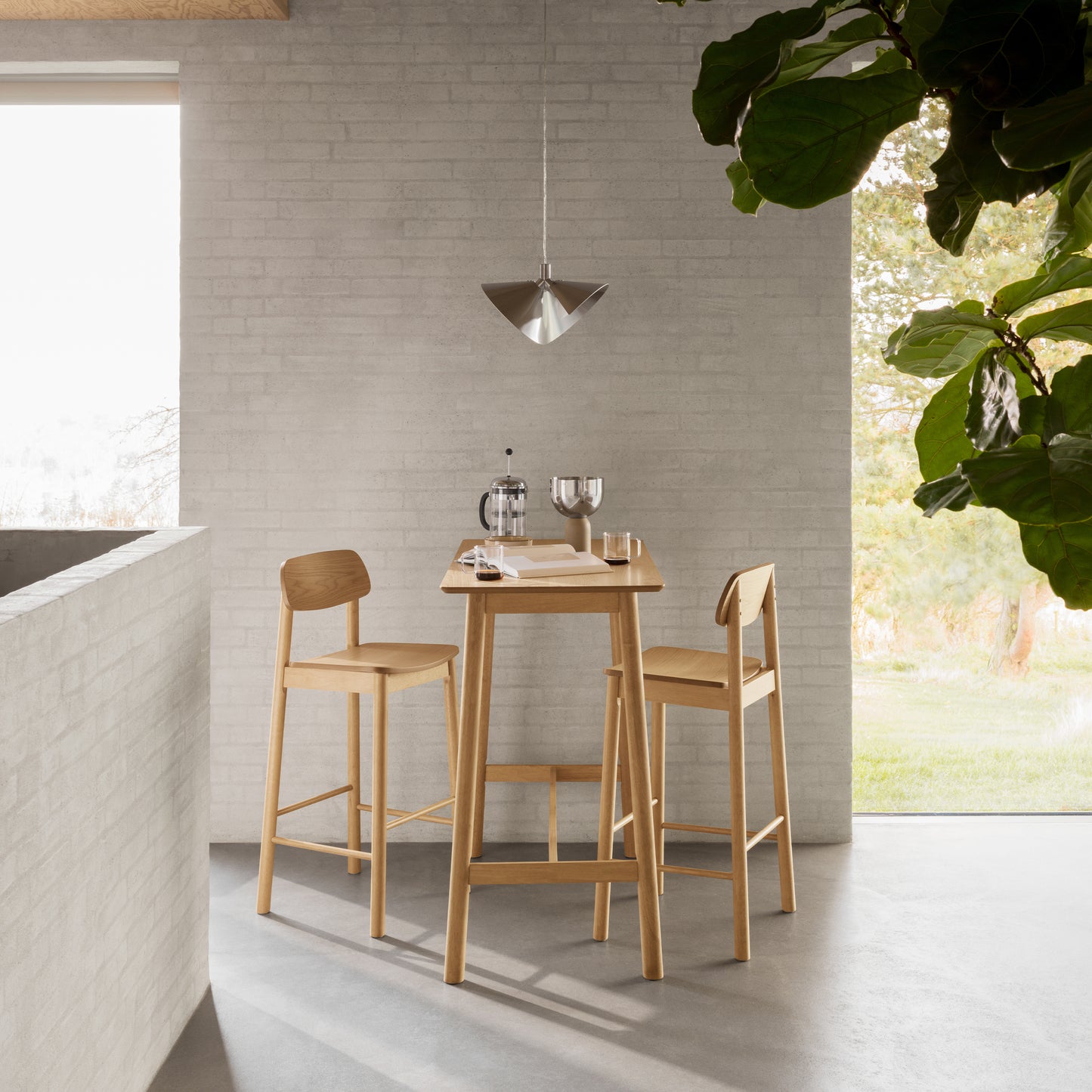Barlow Bar Table in Matt Oak Set 2 Matt Oak Bar Stools