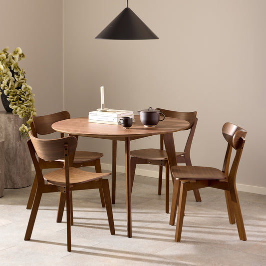 Roxby Round Dining Table in Walnut Set 4 Walnut Chairs