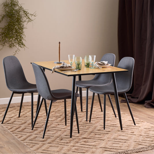 Wilma Dining Table with Oak Top & Black Legs Set 4 Light Grey Chairs