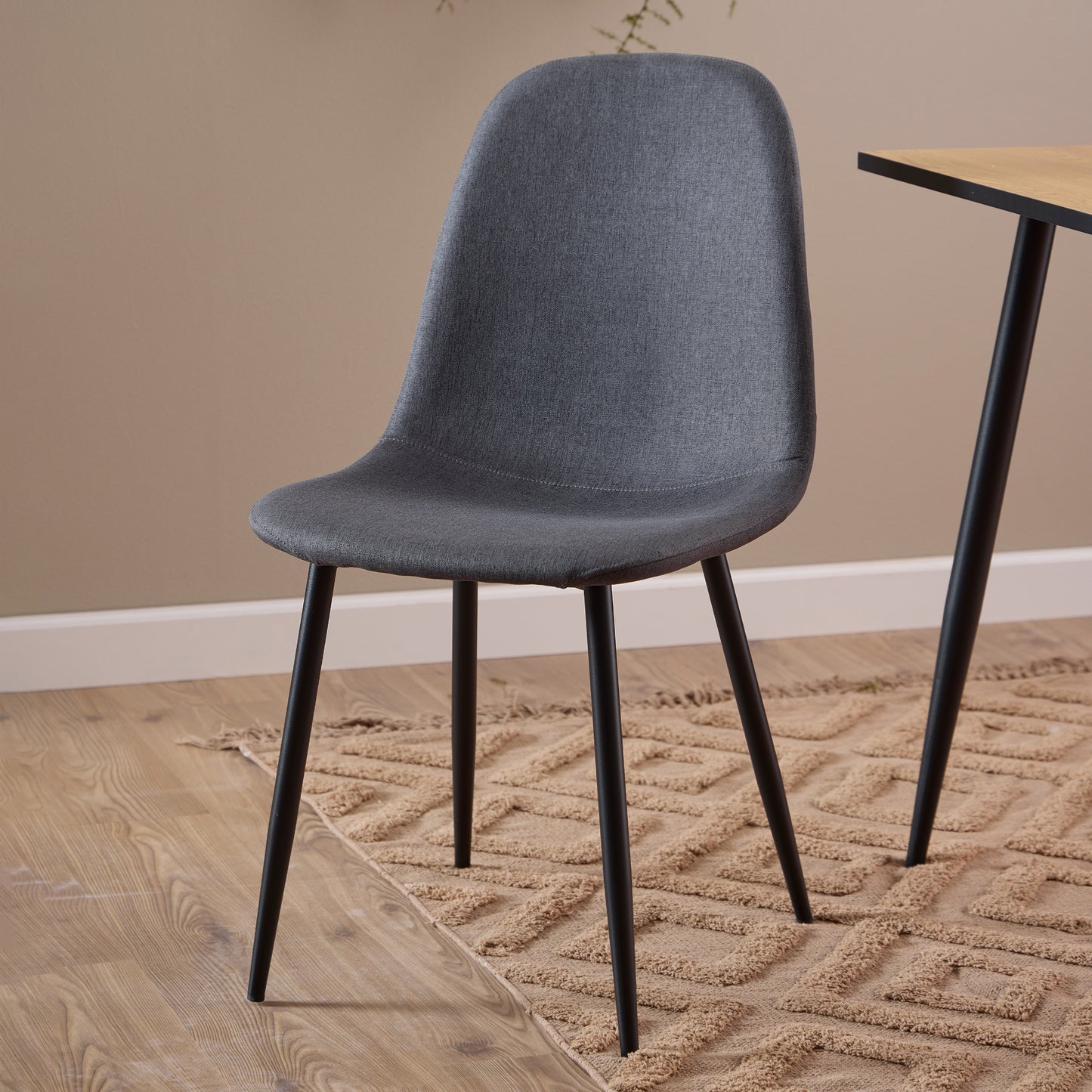 Wilma Dining Table with Oak Top & Black Legs Set 4 Light Grey Chairs