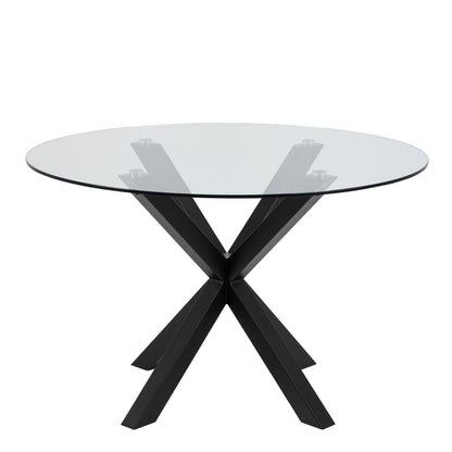 Heaven Round Dining Table with Clear Glass Top and Black Legs