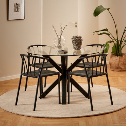 Heaven Round Dining Table with Clear Glass Top and Black Legs