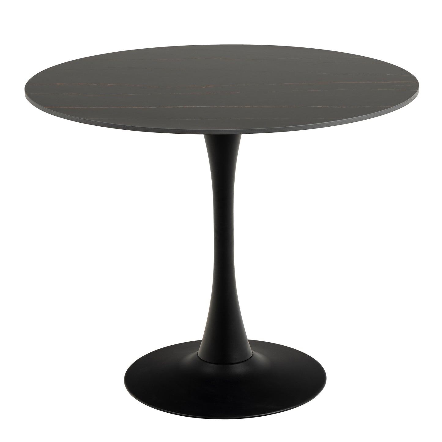 Malta Ceramic Round Dining Table in Black Set 4 Light Grey Chairs