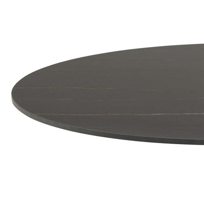 Malta Ceramic Round Dining Table in Black Set 4 Light Grey Chairs