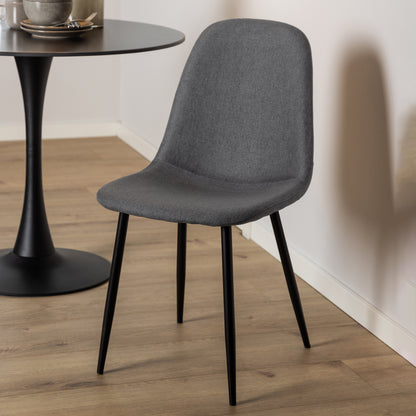 Malta Ceramic Round Dining Table in Black Set 4 Light Grey Chairs