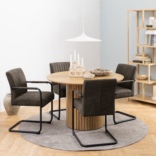 Yale Dining Table in Oak Set 4 Grey Fabric Chairs