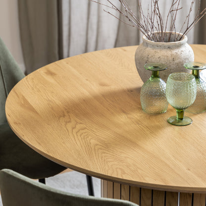 Yale Dining Table in Oak Set 4 Grey Fabric Chairs
