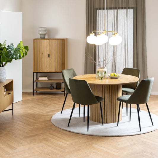 Yale Dining Table in Oak Set 4 Olive Green Chairs