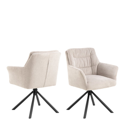 Heaven Dining Table with Ceramic White Top includes 4 Alonso Swivel Cream Dining Chairs with Armrest