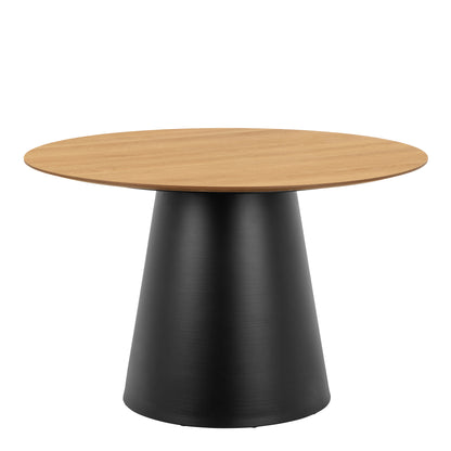 Soli Round Dining Table in Oak/Black Set 4 Green Chairs