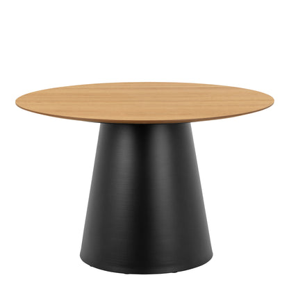 Soli Round Dining Table in Oak/Black Set 4 Green Chairs