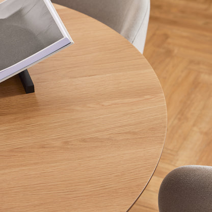 Soli Round Dining Table in Oak/Black Set 4 Green Chairs