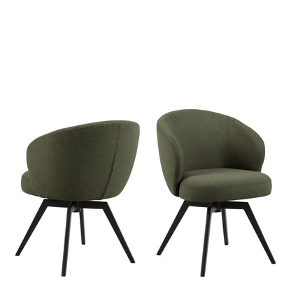 Soli Round Dining Table in Oak/Black Set 4 Green Chairs