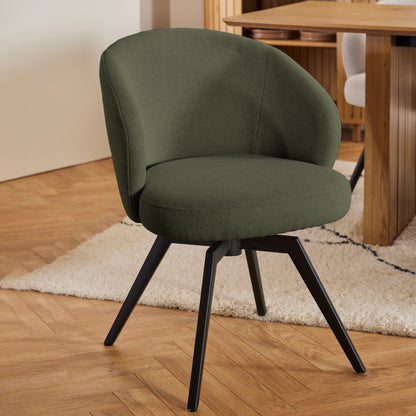 Soli Round Dining Table in Oak/Black Set 4 Green Chairs