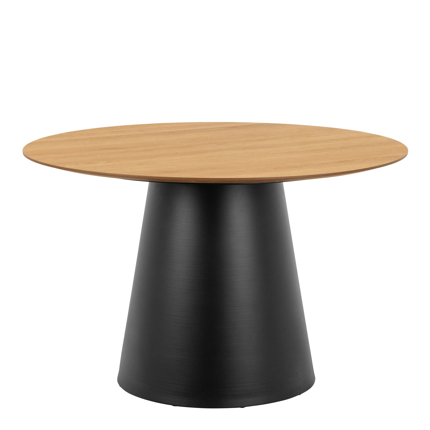 Soli Round Dining Table in Oak/Black Set 4 Grey Chairs
