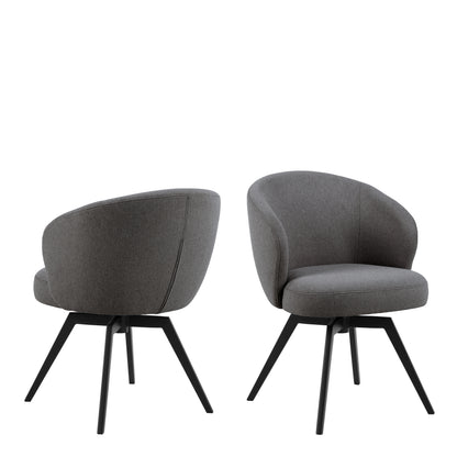 Soli Round Dining Table in Oak/Black Set 4 Grey Chairs