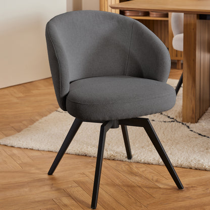 Soli Round Dining Table in Oak/Black Set 4 Grey Chairs