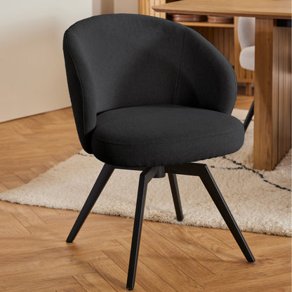 Soli Round Dining Table in Oak/Black Set 4 Black Chairs