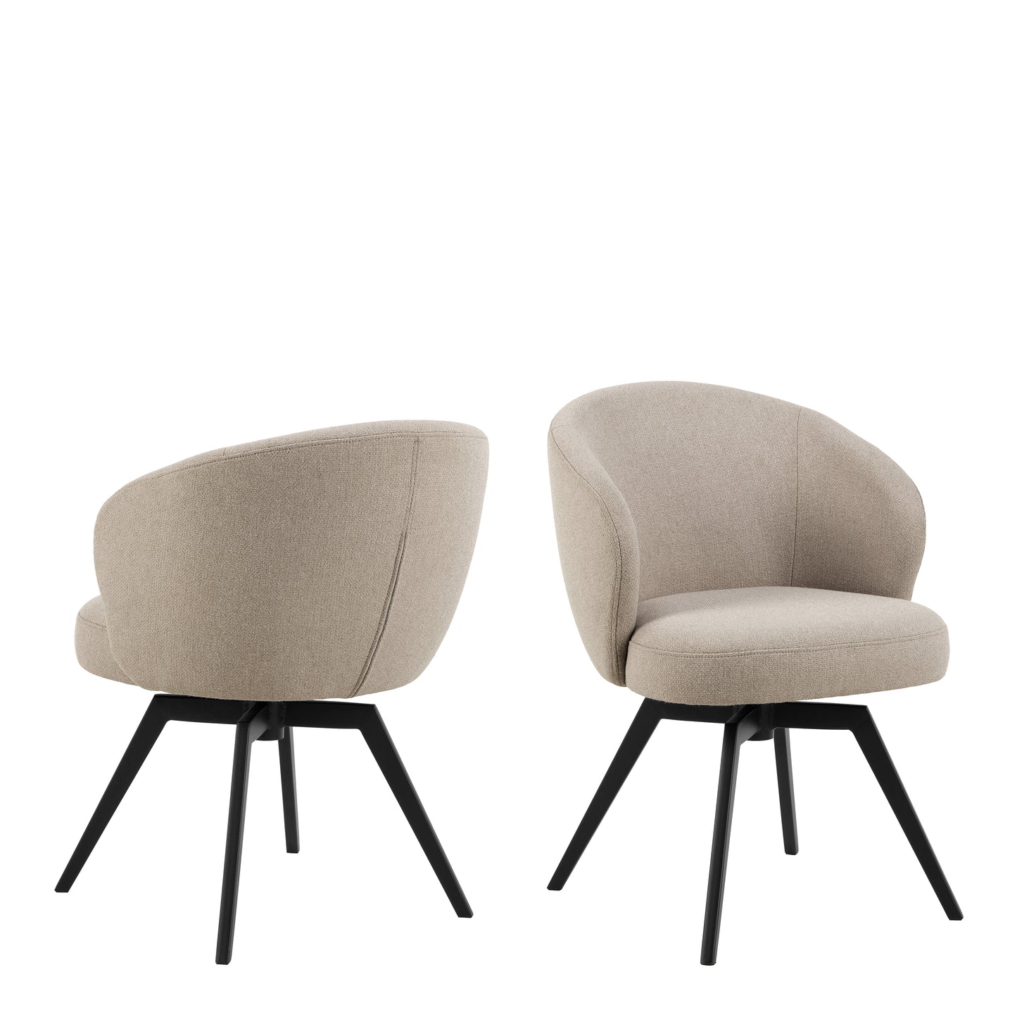 Soli Round Dining Table in Oak/Black Set 4 Beige Chairs