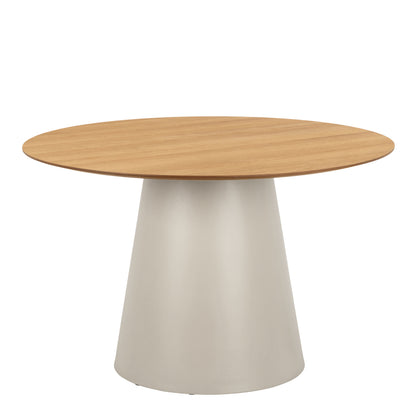 Soli Round Dining Table in Oak/Grey includes 4 Ella Swivel Beige Dining Chairs