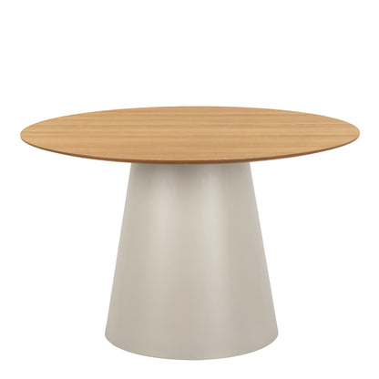 Soli Round Dining Table in Oak/Grey includes 4 Ella Swivel Beige Dining Chairs