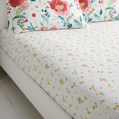 Abstract Poppy Fitted Bed Sheet in White