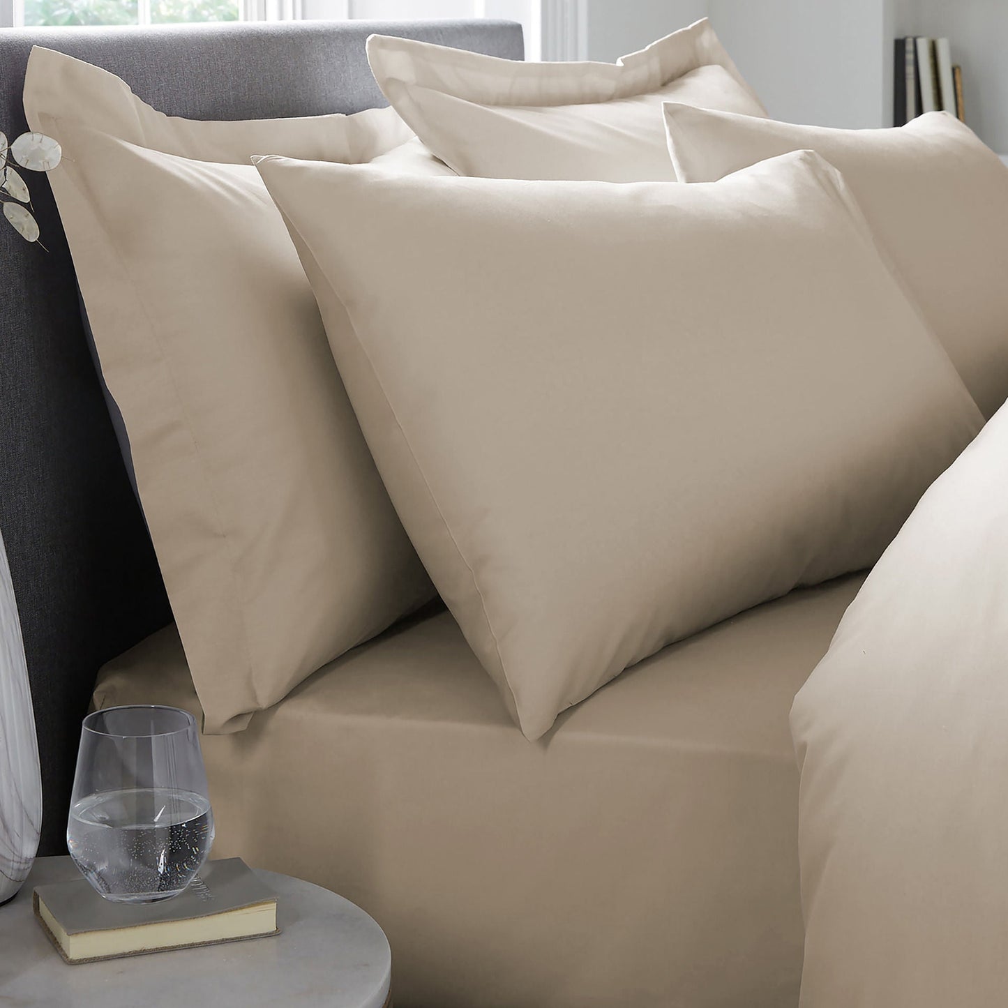 200 Thread Count Plain Dye Pair of Housewife Pillowcases in Natural 50 x 75cm