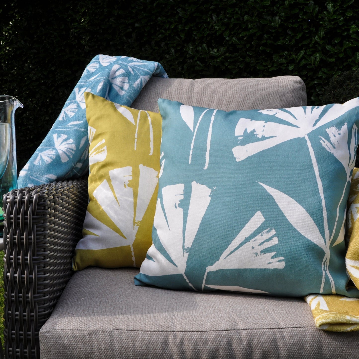 Alma Outdoor Cushion in Teal/Ochre