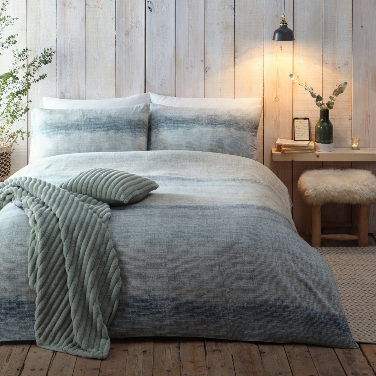 Anson Stripe Duvet Cover Set in Green