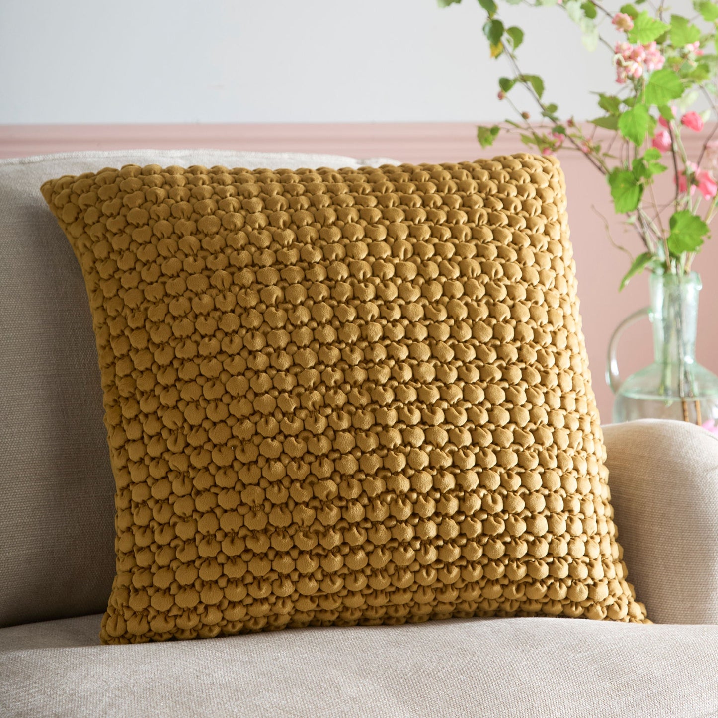 Bobble Cushion in Ochre 55 x 55cm - Filled Cushion