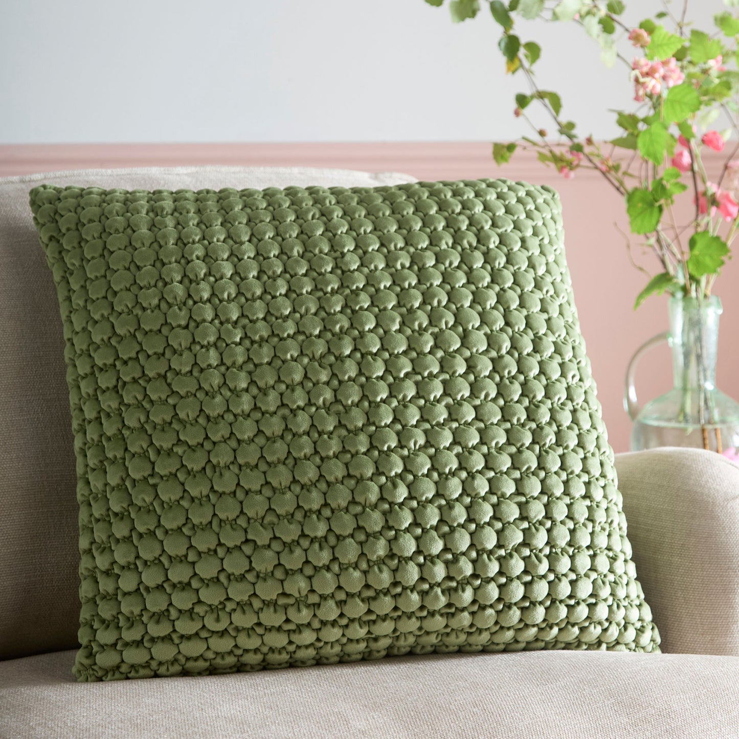 Bobble Cushion in Olive 55 x 55cm - Cushion Cover