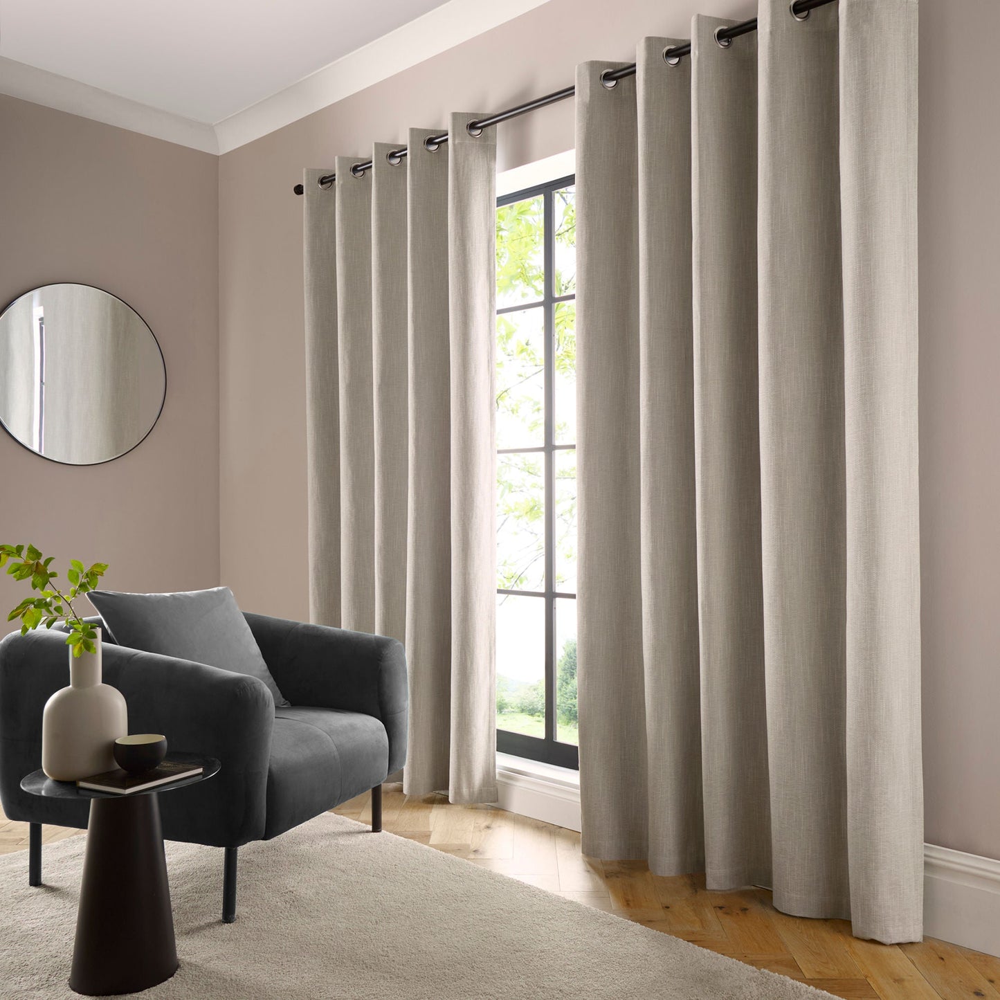 Boucle Chenille Pair of Eyelet Curtains in Cream