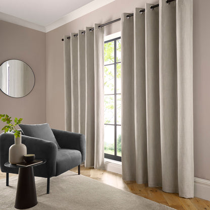 Boucle Chenille Pair of Eyelet Curtains in Cream