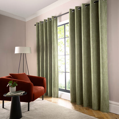 Boucle Chenille Pair of Eyelet Curtains in Green