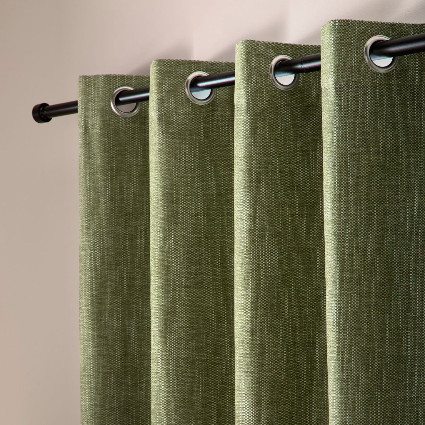 Boucle Chenille Pair of Eyelet Curtains in Green