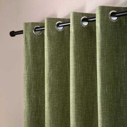 Boucle Chenille Pair of Eyelet Curtains in Green