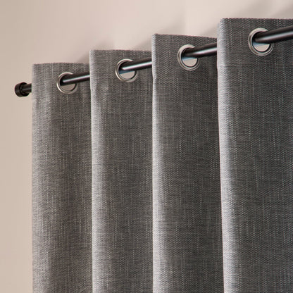 Boucle Chenille Pair of Eyelet Curtains in Grey