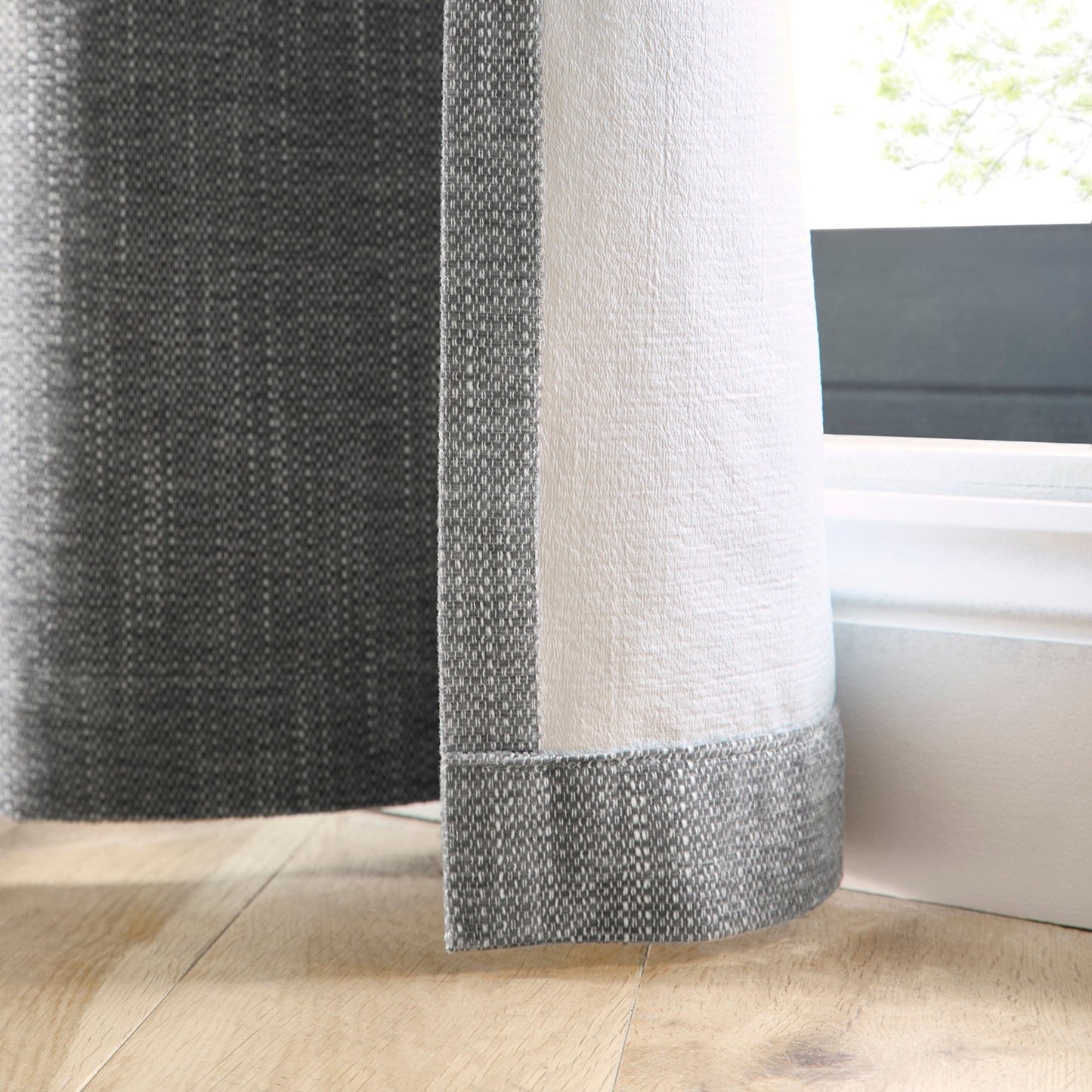 Boucle Chenille Pair of Eyelet Curtains in Grey