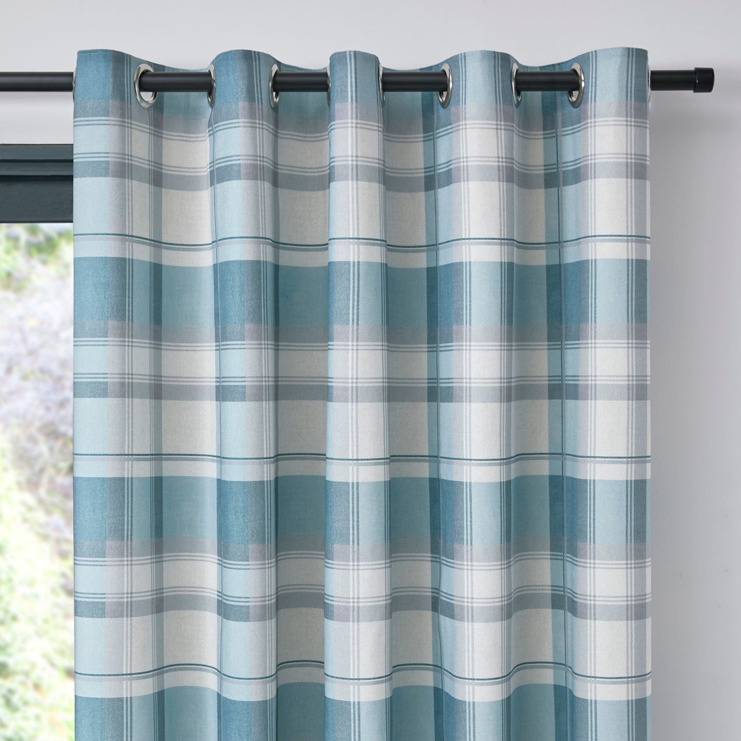Balmoral Check Eyelet Curtains in Duck Egg