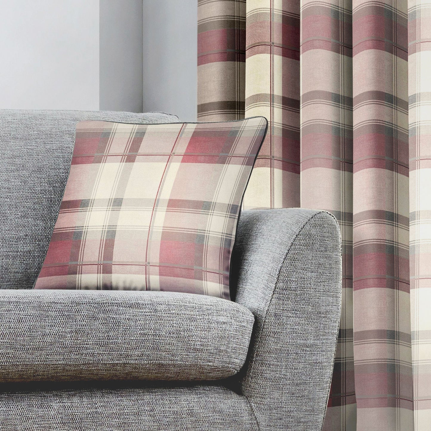 Balmoral Check Cushion in Blush